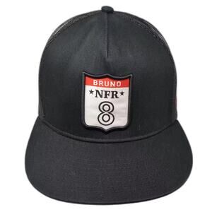 Cowboy Fresh Trucker Hat Black Red OS Snapback NFR Bruno 8 Patch Graphic Lining